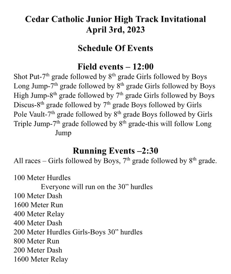 April 3rd JH track schedule of events 